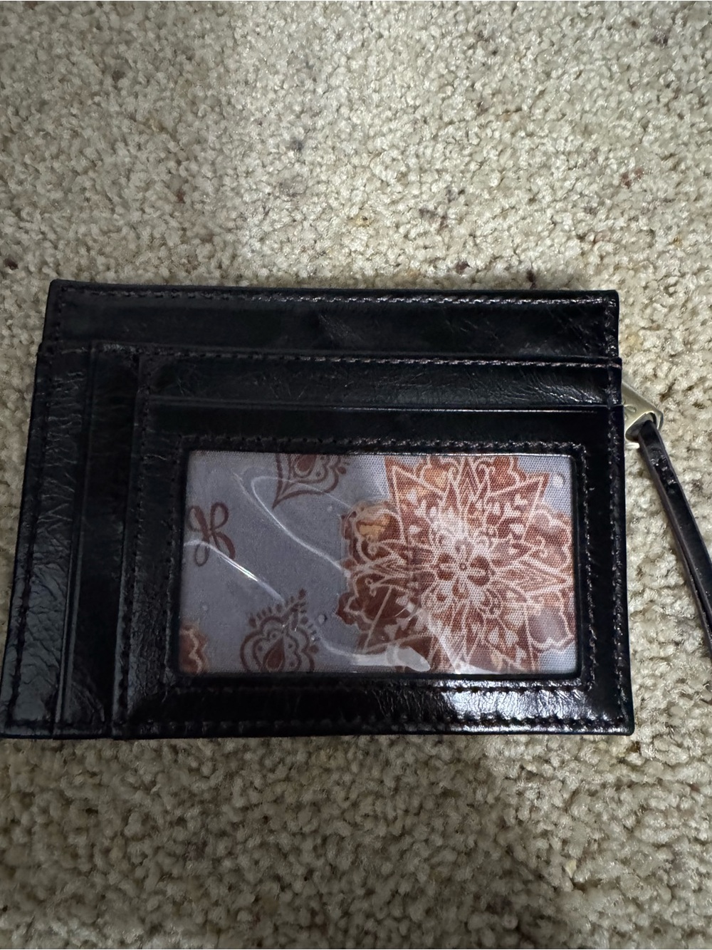 HOBO Black Leather Card & ID Holder with Floral ID Backing
